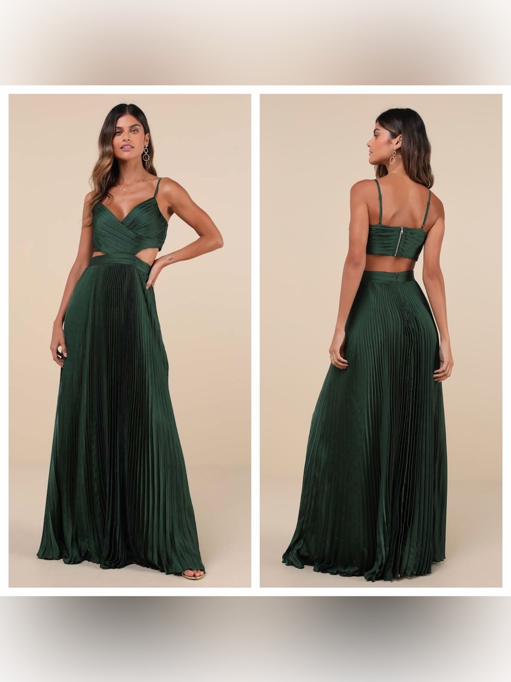 Lulu's Got the Glam Emerald Green Pleated Cutout Maxi Dress